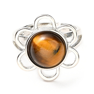 Natural Tiger Eye Adjustable Rings RJEW-P043-01P-18-1