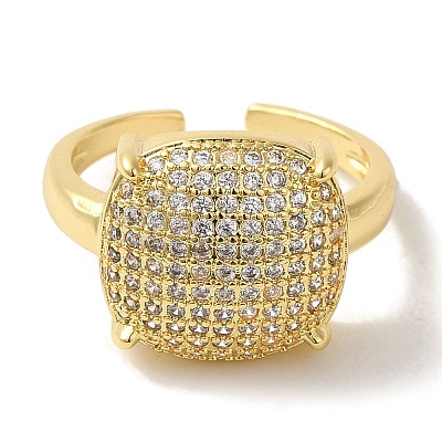 Rack Plating Brass Micro Pave Clear Cubic Zirconia Cuff Ring RJEW-P104-01G-1