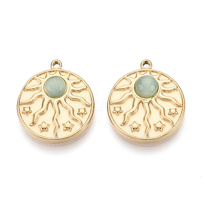 304 Stainless Steel and Cat Eye Pendants STAS-T072-09G-1