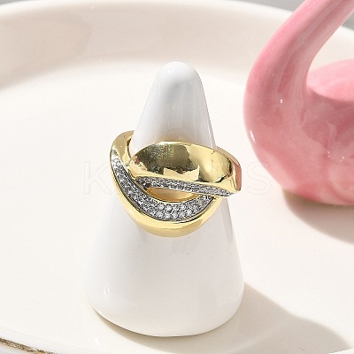 Brass Micro Pave Clear Cubic Zirconia Cuff Finger Rings for Women RJEW-B112-12GP-1