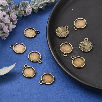 Flat Round Alloy Pendant Cabochon Settings PALLOY-N0088-38AB-NF-1