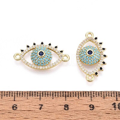Brass Micro Pave Sky Blue Cubic Zirconia Connector Charms KK-N284-01G-1
