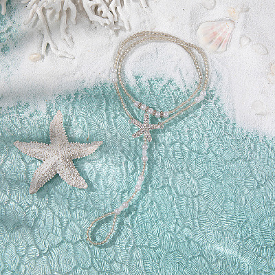 Summer Beach Resin Starfish Charm Glass Seed Beaded Stretch Toe Ring Anklets for Women FS-WGE60B8-01-1
