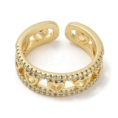 Rack Plating Brass Micro Pave Cubic Zirconia Cuff Finger Rings for Women RJEW-C114-11B-G-1