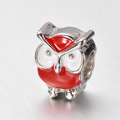 Owl Alloy Enamel Large Hole European Animal Beads X-MPDL-M020-04M-1