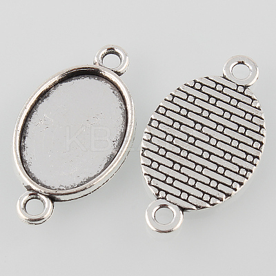 Antique Silver Tibetan Style Alloy Flat Oval Cabochon Connector Settings LS-TIBE-M022-06AS-1
