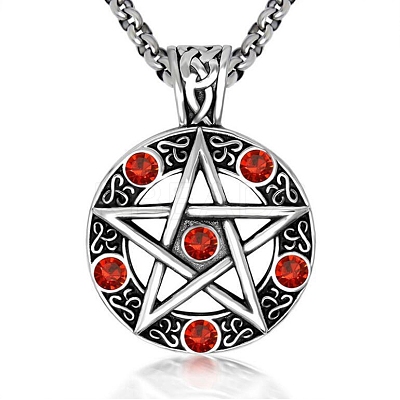 Star Stainless Steel Rhinestone Pendant Necklaces for Men PW-WG30879-03-1