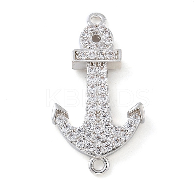 Rack Plating Brass Micro Pave Clear Cubic Zirconia Anchor Connector Charms KK-A234-052P-1