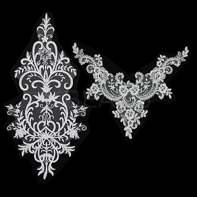 2Pcs 2 Style Polyester Computerized Embroidery Collar Trim AJEW-BC0007-06-1