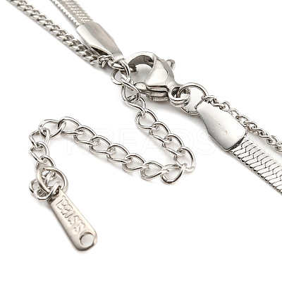 Non-Tarnish 304 Stainless Steel Curb & Herringbone Chains Double Layer Necklaces LS-NJEW-P280-01P-1