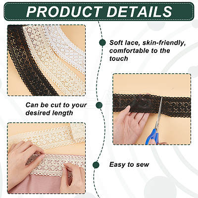 3Pcs 3 Colors Flat Floral Cotton Lace Ribbon OCOR-FG0002-01-1