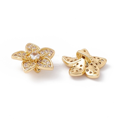 Rack Plating Brass Pave Clear Cubic Zirconia Connector Charms ZIRC-C040-17G-1