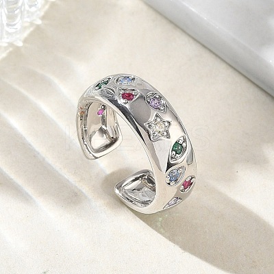 Brass Micro Pave Colorful Cubic Zirconia Cuff Open Rings RJEW-Z145-05P-1