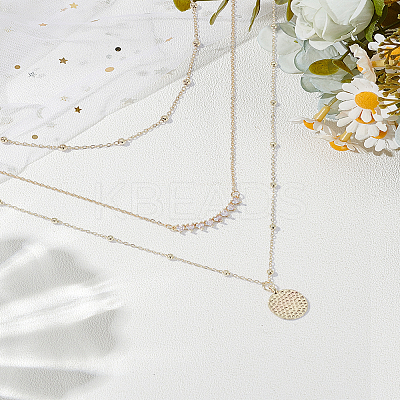 Brass Textured Disc Pendant 3 Layer Necklaces for Women NJEW-LP0009-50-1