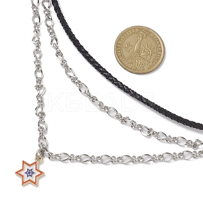 Summer 304 Stainless Steel Figaro Chain & Braided Leather Cord Chain Belts NJEW-C00034-1