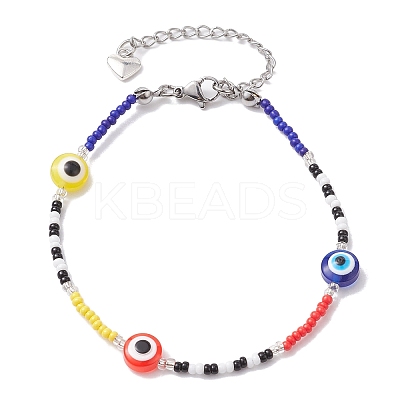 Resin Evil Eye & Glass Seed Beaded Bracelets BJEW-MZ00050-1