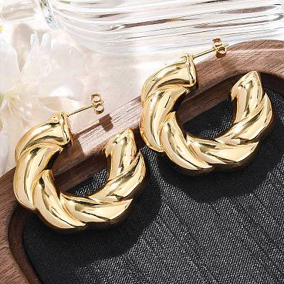 Twist C-Shaped 304 Stainless Steel Stud Earrings for Women EJEW-A125-04G-1
