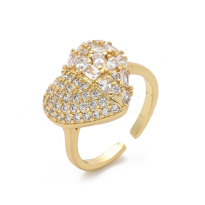 Brass Micro Pave Clear Cubic Zirconia Cuff Rings for Women RJEW-C126-06G-1