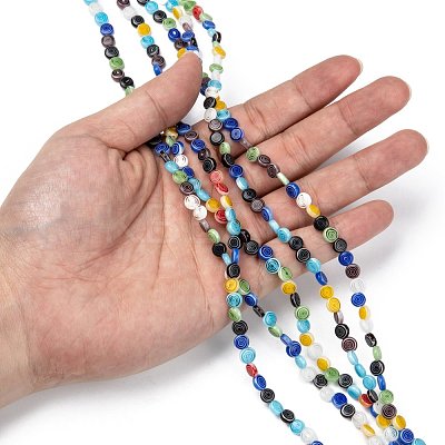 Flat Round Handmade Millefiori Glass Beads LK-R004-51-1