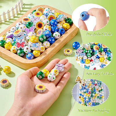 20 Styles Printed Wood Beads WOOD-TA0002-65-1