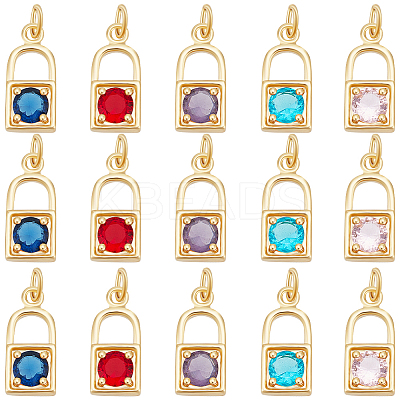 15Pcs 5 Colors Real 18K Gold Plated Brass Micro Pave Cubic Zirconia Charms ZIRC-BBC0002-32-1
