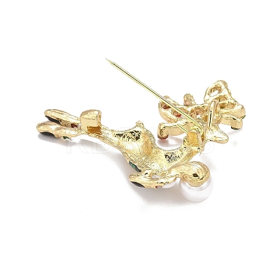 Alloy Reindeer Brooch with Plastic Pearl for Christmas LS-JEWB-A004-03G-1