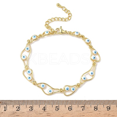 Brass Enamel Flat Round Evil Eye Link Chain Bracelets for Women BJEW-G764-01G-03-1