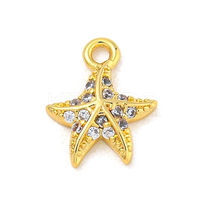 Starfish Rack Plating Brass Micro Pave Clear Cubic Zirconia Charms KK-P277-12G-1