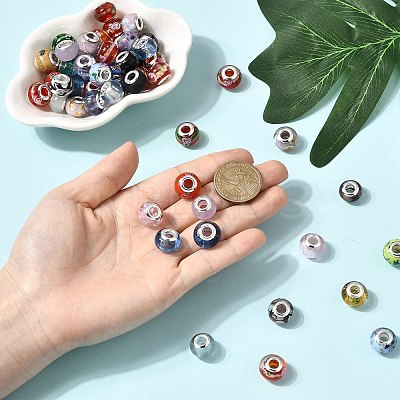 Mixed Handmade Lampwork Gold Sand European Large Hole Rondelle Beads LPDL-M013-M-1