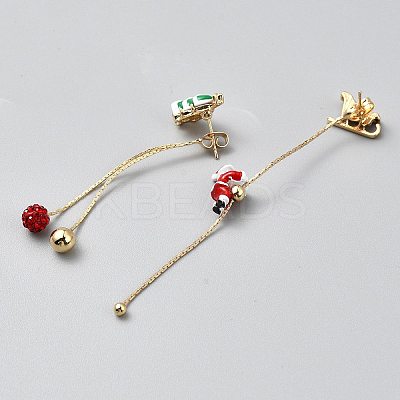 Christmas Tree & Santa Claus Enamel Asymmetrical Earrings EJEW-WH0047-108-1