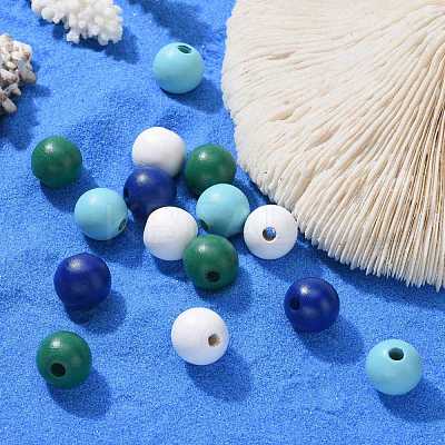 160 Pcs 4 Colors Summer Ocean Marine Style Painted Natural Wood Round Beads WOOD-LS0001-01G-1