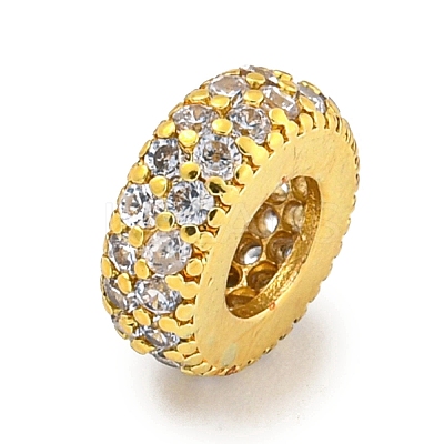 Rack Plating Brass Cubic Zirconia European Beads KK-L215-003G-1