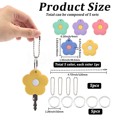 5Pcs 5 Colors Silicone Flower Keychains KEYC-SP0001-52-1