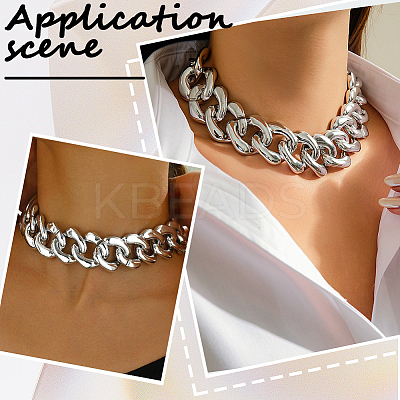1Pc Aluminum Chunky Cuban Link Chain Choker Necklaces for Women NJEW-SP0001-11P-1