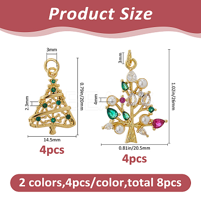 8Pcs 2 Styles Brass with Cubic Zirconia Pendants KK-FH0008-18-1