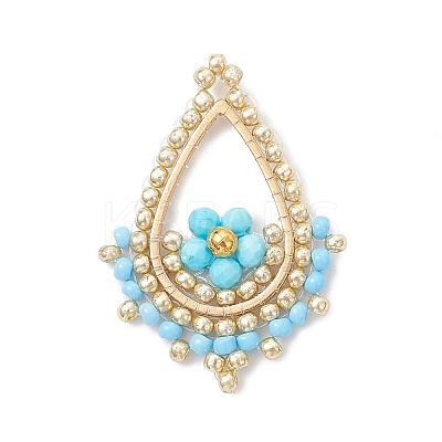 Faceted Round Dyed Natural Magnesite & Glass Seed Beaded Pendants PALLOY-MZ01097-04-1