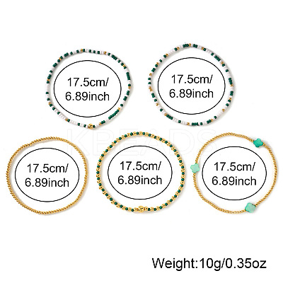 5Pcs St. Patrick's Day Brass & Acrylic & Glass Seed Bead & Natural Shell Stretch Bracelets for Women MR9061-7-1