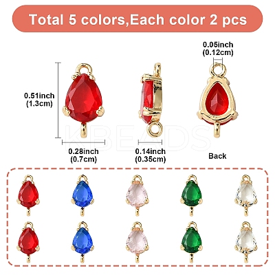 10Pcs 5 Colors Transparent Glass Links/Connectors GLAA-YW0004-42-1