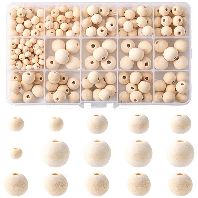 241Pcs 5 Styles Natural Unfinished Wood Beads WOOD-FS0002-36-1