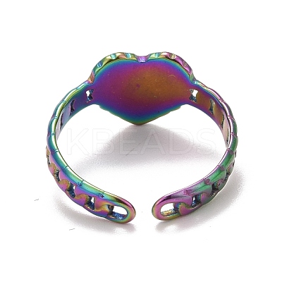 Rainbow Color Ion Plating(IP) 304 Stainless Steel Heart Open Cuff Ring for Women RJEW-A005-05-1