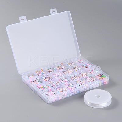 DIY 26 Letter Acrylic Beads Stretch Bracelets Kits for Children's Day DIY-LS0001-04-1