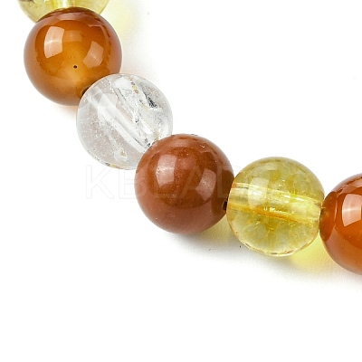 Synthetic Citrine & Natural Carnelian & Red Jasper & Natural Quartz Crystal Round Beaded Stretch Bracelets BJEW-JB10910-01-1