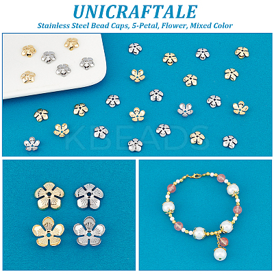 100 Pcs 2 Colors 304 Stainless Steel Bead Caps STAS-UN0054-96-1