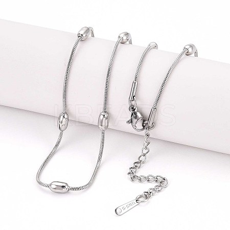 1.2MM 304 Stainless Steel Oval Beads Snake Chain Necklaces NJEW-N058-14P-1