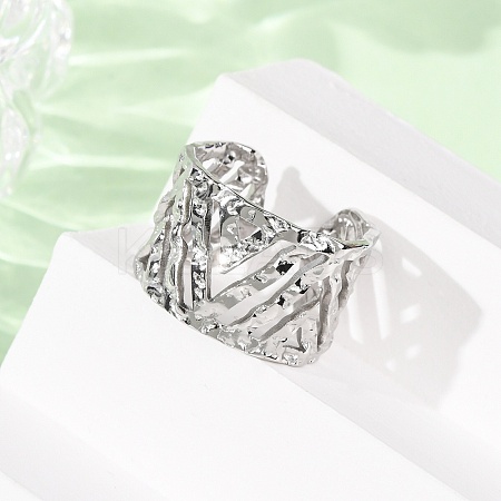 304 Stainless Steel Hollow Out Triangle Cuff Rings RJEW-G370-01P-1