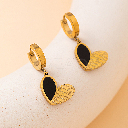 Vintage Fashion 201 Stainless Steel & Shell Heart Hoop Earrings for Women UE3915-1-1