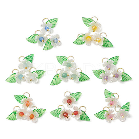 24Pcs 8 Colors Natural Mixed Gemstone Flower Charms PALLOY-JF03411-01-S-1