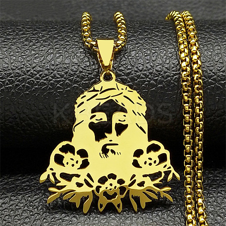 201 Stainless Steel Religion Jesus Pendant Necklaces LS-NJEW-H065-01G-1