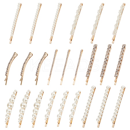 24Pcs 8 Style Alloy Rhinestone & Ferroalloy Plastic Pearl Beads Hair Bobby Pins FIND-CP0001-62-1