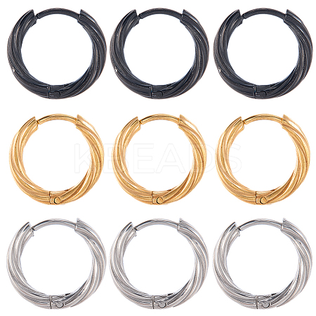 18Pcs 3 Colors 303 Stainless Steel Twist Hoop Earrings for Women EJEW-SC0001-81C-1